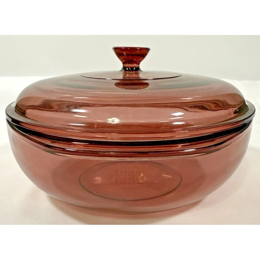Pyrex Casserole Dish 2qt Cranberry Plum Glass Round Lid 024 Vintage USA